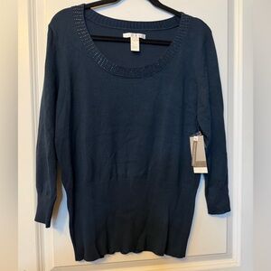 Hillard & Hanson XL Midnight Blue Scoop Embellished Necklace 3/4 Sleeves